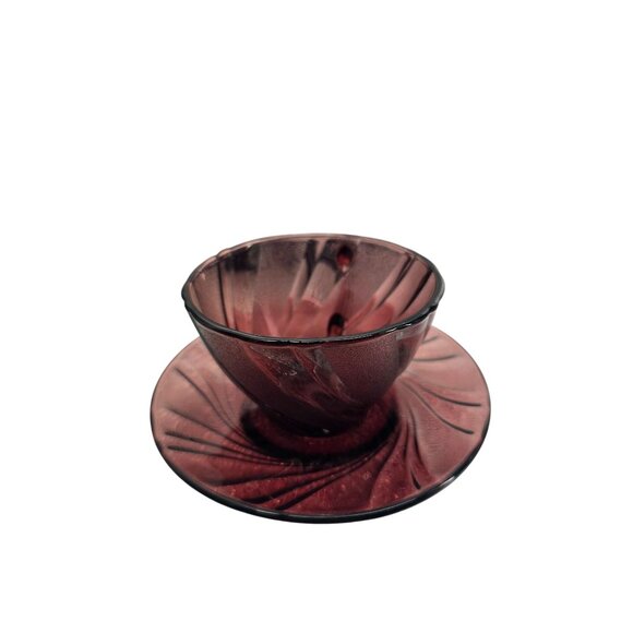 Vintage Arcoroc France Swirl Purple Glass Coffee Cup & Saucer Set Of 6 - Picture 8 of 16